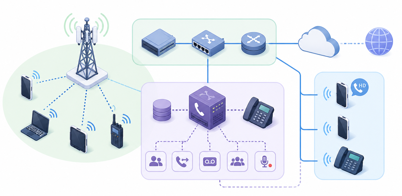 Illustration du PBX embarqu&eacute; via VoLTE